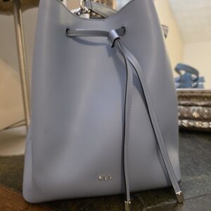 "LRL" Lauren Ralph Lauren Leather Debby Drawstring Bag (Blue Mist/Marine).